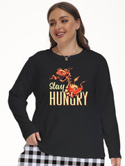 Dragon & Letter Print Lounge Top Long Sleeve Crew Neck Tee