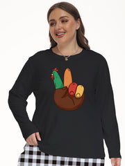 Funny Turkey Print Long Sleeve Crew Neck Tee
