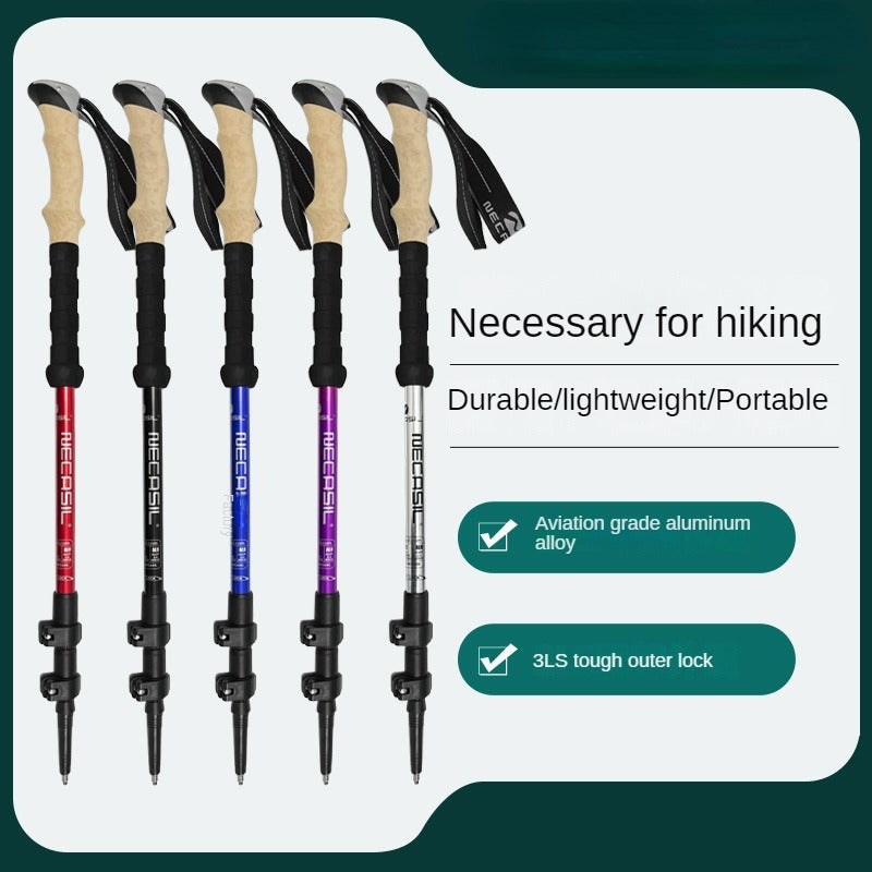 Aluminum Three-section Hiking Stick Straight Handle Trekking Pole