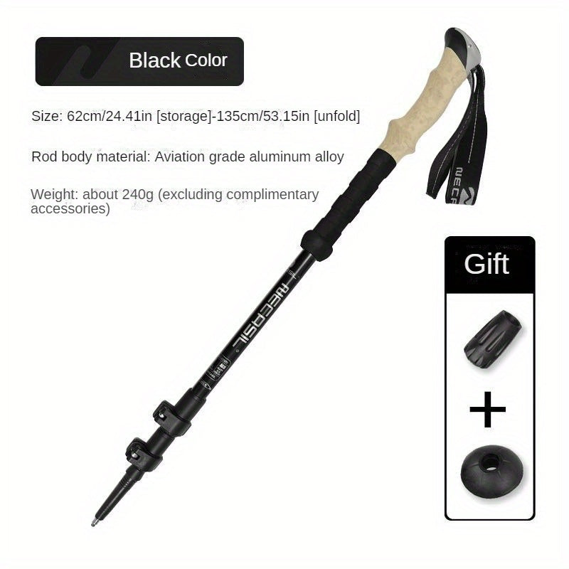 Aluminum Three-section Hiking Stick Straight Handle Trekking Pole