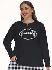Lounge Top Women's Plus Letter Rugby Print Long Sleeve Tee