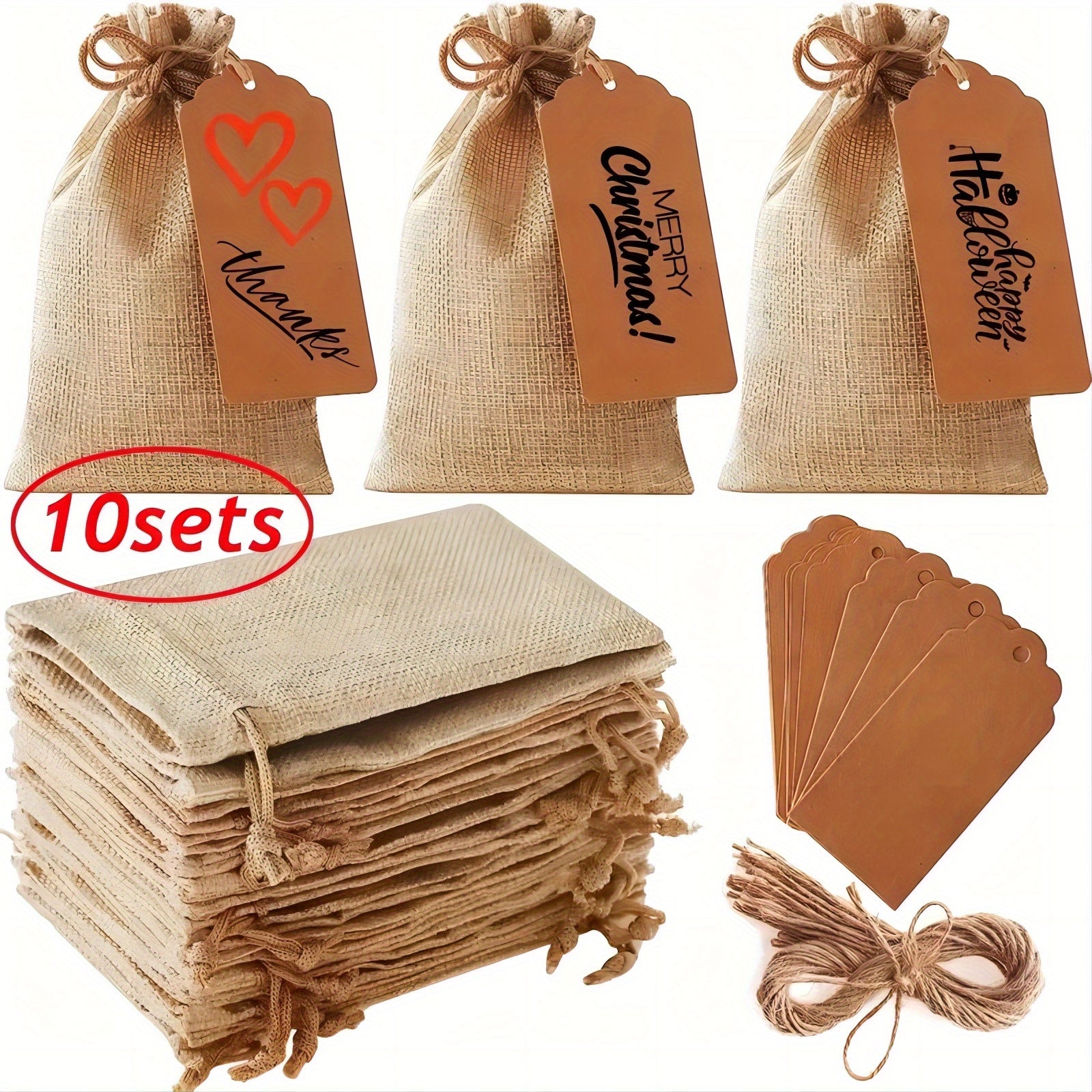 21pcs Burlap Gift Bags With Drawstring And Gift Tags 10x16x13cm