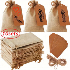 21pcs Burlap Gift Bags With Drawstring And Gift Tags 10x16x13cm