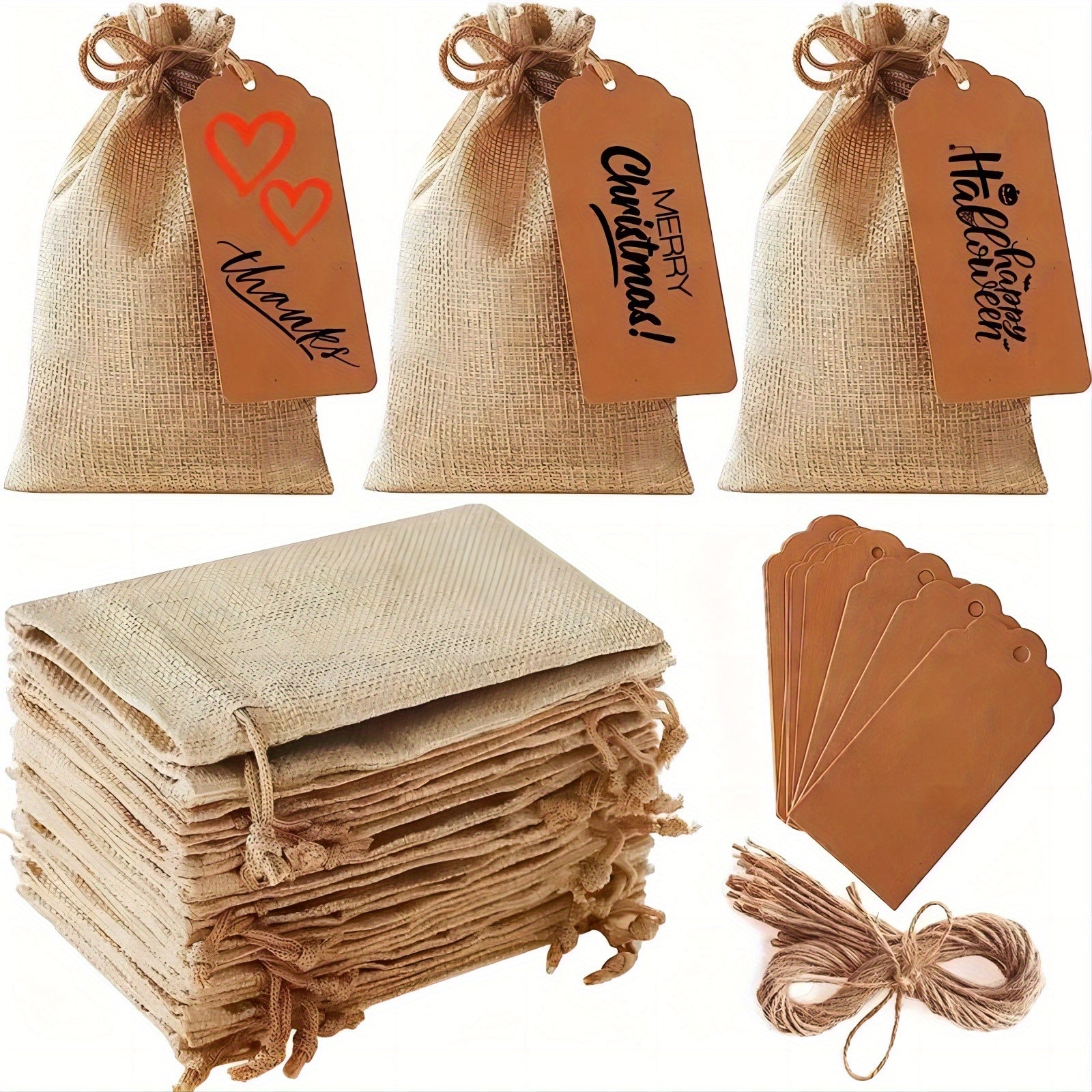21pcs Burlap Gift Bags With Drawstring And Gift Tags 10x16x13cm