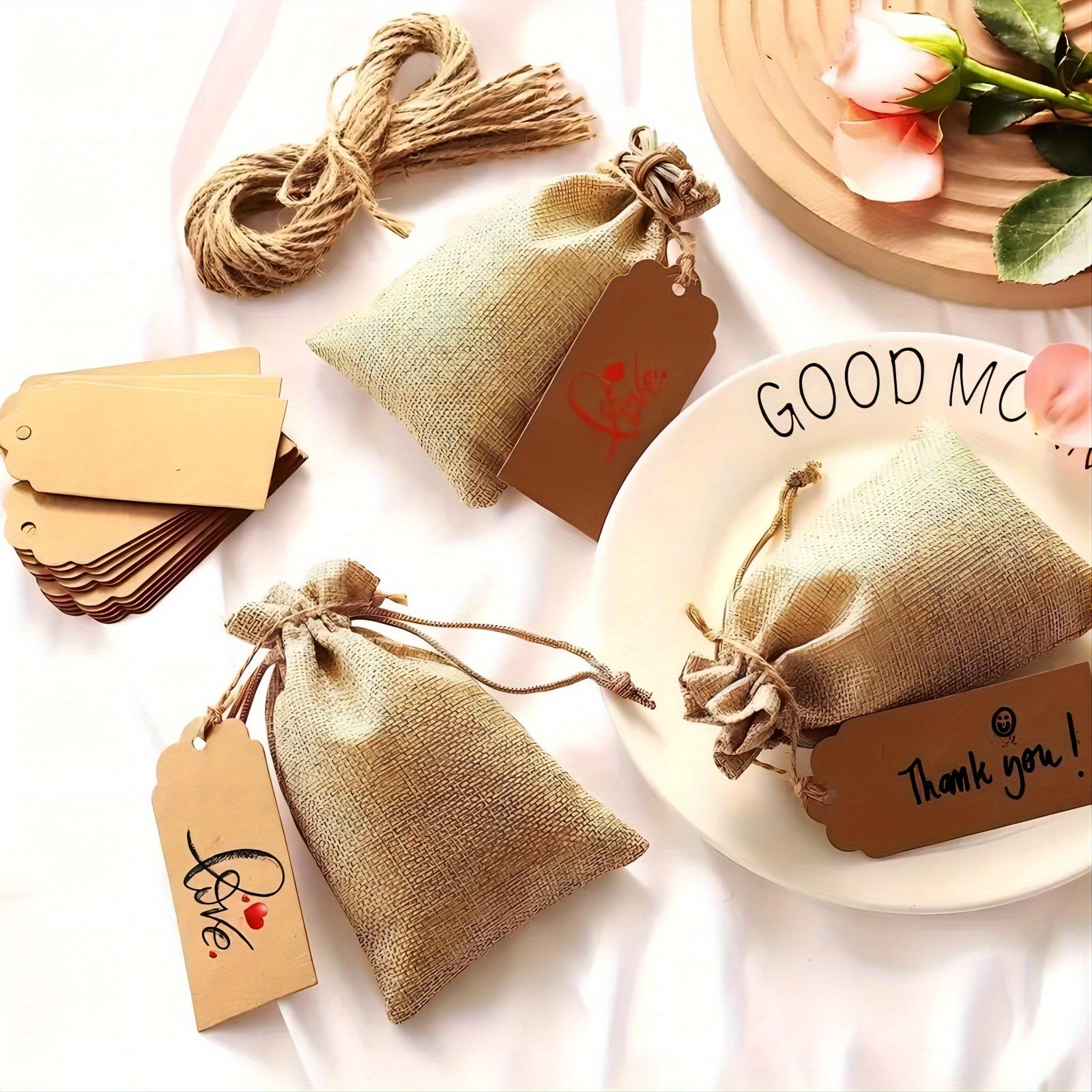 21pcs Burlap Gift Bags With Drawstring And Gift Tags 10x16x13cm