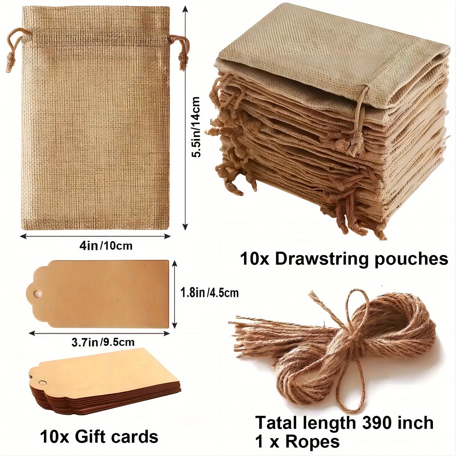 21pcs Burlap Gift Bags With Drawstring And Gift Tags 10x16x13cm