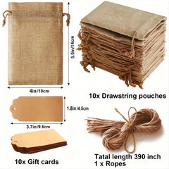 21pcs Burlap Gift Bags With Drawstring And Gift Tags 10x16x13cm