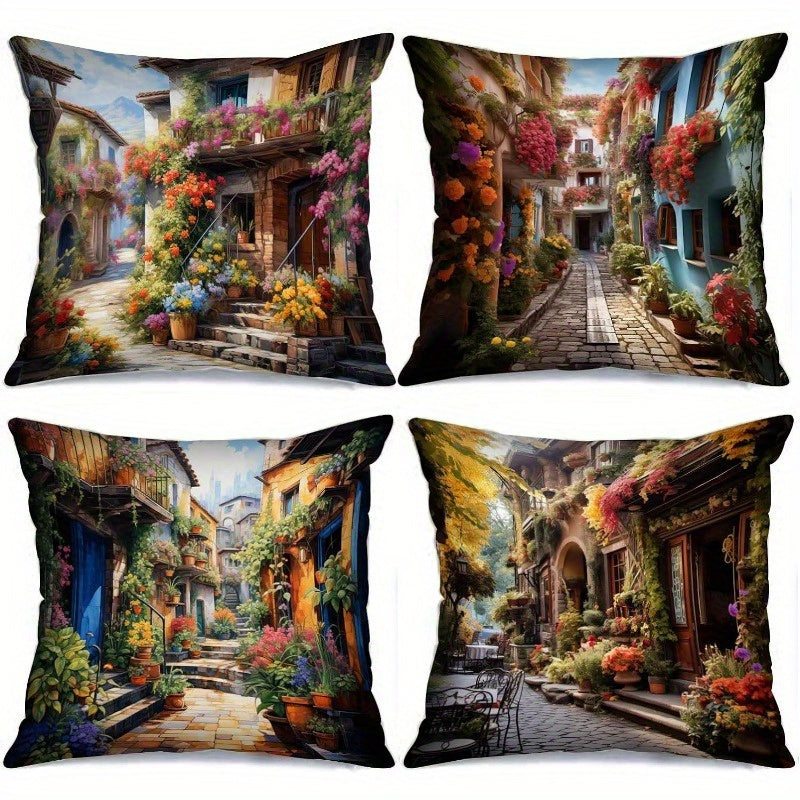 Street Landscape Pillowcase 4pcs Set 18x18in