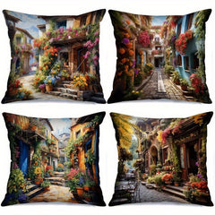 Street Landscape Pillowcase 4pcs Set 18x18in
