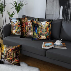 Street Landscape Pillowcase 4pcs Set 18x18in