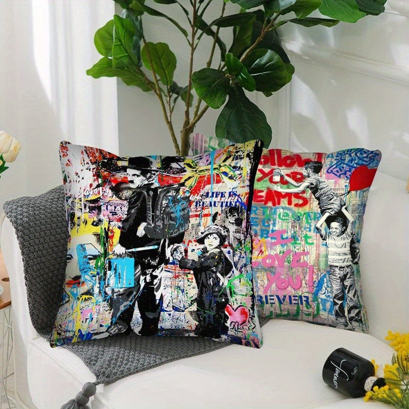 4pcs Graffiti Pillowcase for Home Sofa Car Office Coffee Shop 18in