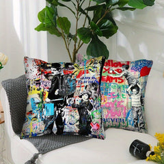 4pcs Graffiti Pillowcase for Home Sofa Car Office Coffee Shop 18in