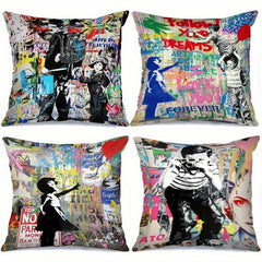 4pcs Graffiti Pillowcase for Home Sofa Car Office Coffee Shop 18in