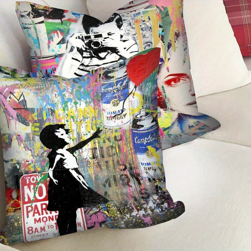 4pcs Graffiti Pillowcase for Home Sofa Car Office Coffee Shop 18in
