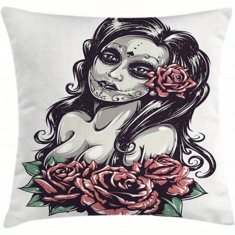 Square Pillowcase Girl Rose Printed Pillow Cover 18x18in