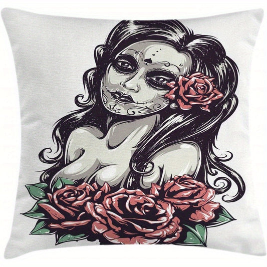 Square Pillowcase Girl Rose Printed Pillow Cover 18x18in