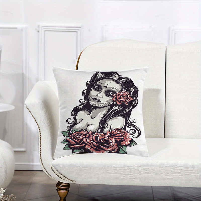 Square Pillowcase Girl Rose Printed Pillow Cover 18x18in