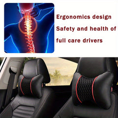 2pcs PU Leather Car Pillows Headrest Neck Rest Cushion Support Seat Accessories
