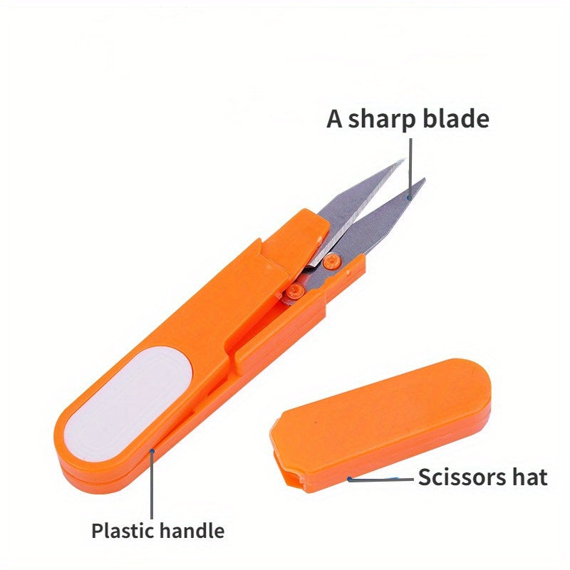 2pcs U-Shaped Scissors with Cap Fishing Line Scissors Plastic Handle
