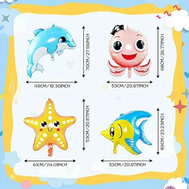 8pcs Ocean Animal Foil Balloons for Under the Sea Theme Party