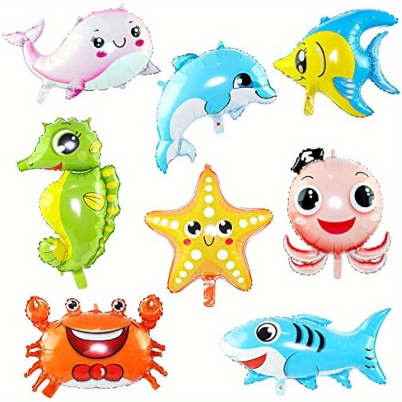 8pcs Ocean Animal Foil Balloons for Under the Sea Theme Party