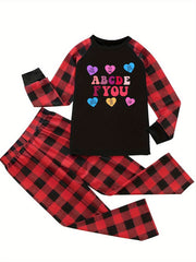 Heart Graphic Tee & Plaid Pants Lounge Set