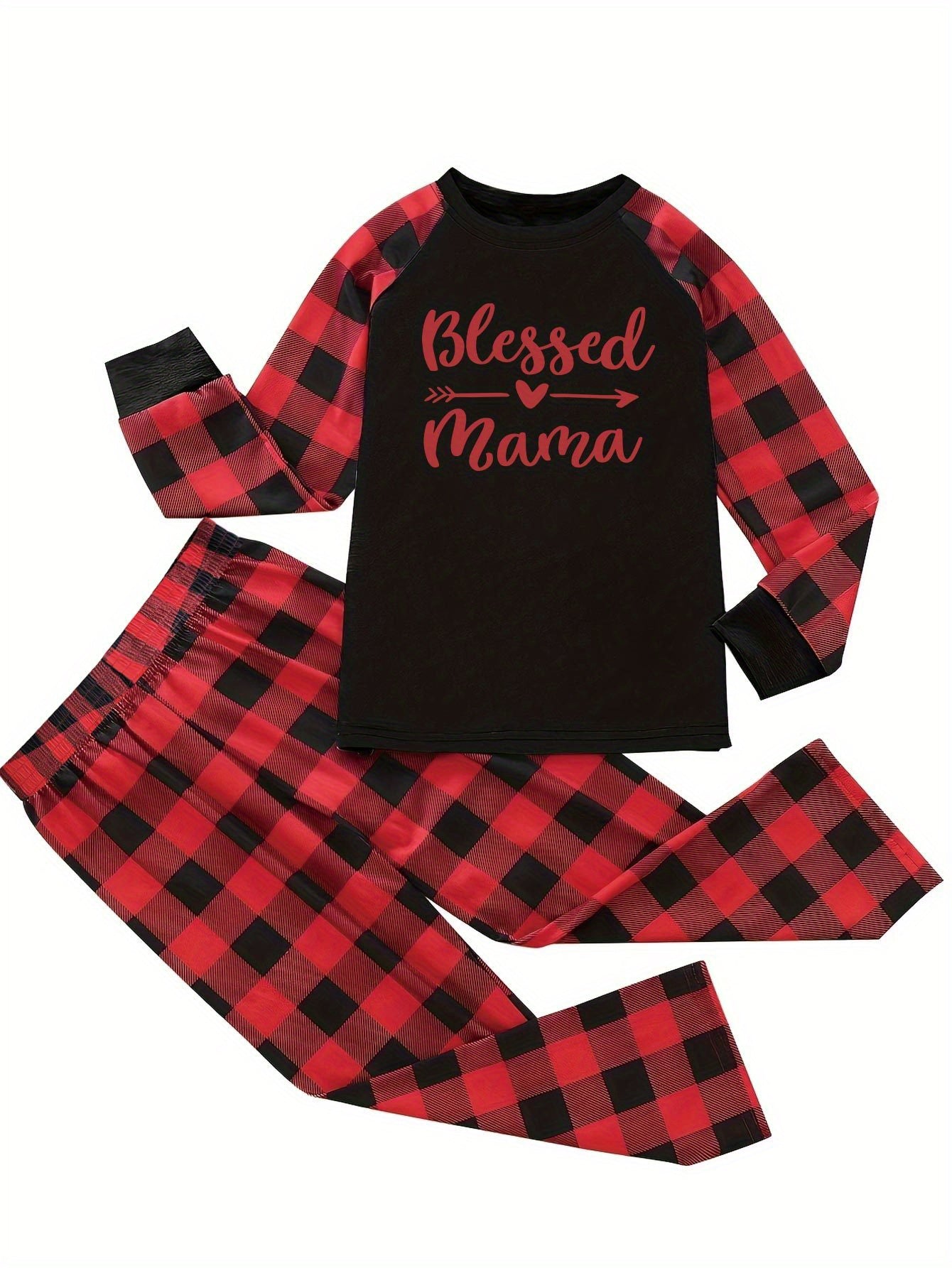 Plus Size Casual Pajamas Set Women's Plus Arrow & Letter Print Raglan Sleeve Tee