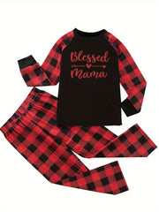 Plus Size Casual Pajamas Set Women's Plus Arrow & Letter Print Raglan Sleeve Tee