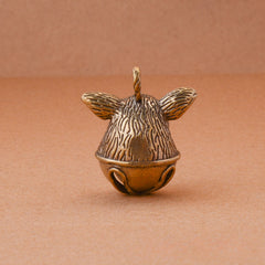 Brass Pig's Head Bell Keychain Pendant, Lucky Zodiac Animal Gift