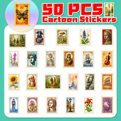 50pcs Medieval Stamp Stickers Retro Journals Diaries DIY Decorative Stickers