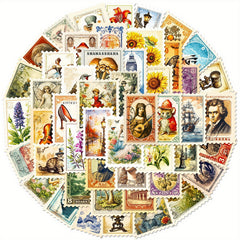 50pcs Medieval Stamp Stickers Retro Journals Diaries DIY Decorative Stickers