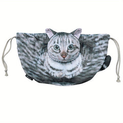 Plush 3D Cat Cosmetic Bag Travel Organizer Drawstring Closure
