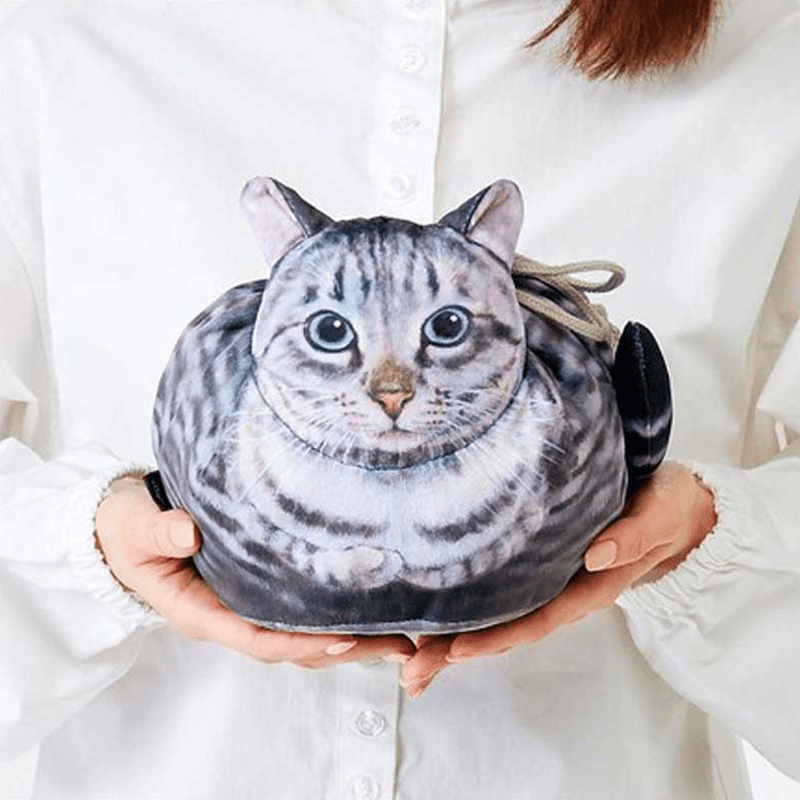 Plush 3D Cat Cosmetic Bag Travel Organizer Drawstring Closure