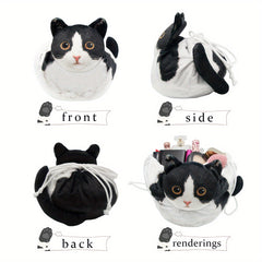 Plush 3D Cat Cosmetic Bag Travel Organizer Drawstring Closure