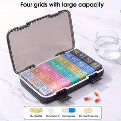 XL Weekly Pill Organizer 28 Compartments Waterproof Travel Case