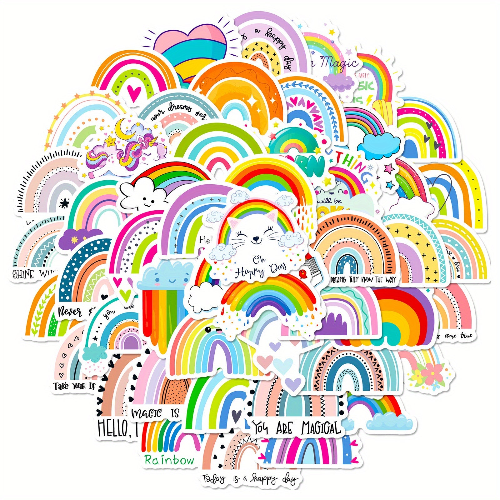 50pcs Bohemian Rainbow Stickers Birthday Party Decor Laptop Skateboard Car