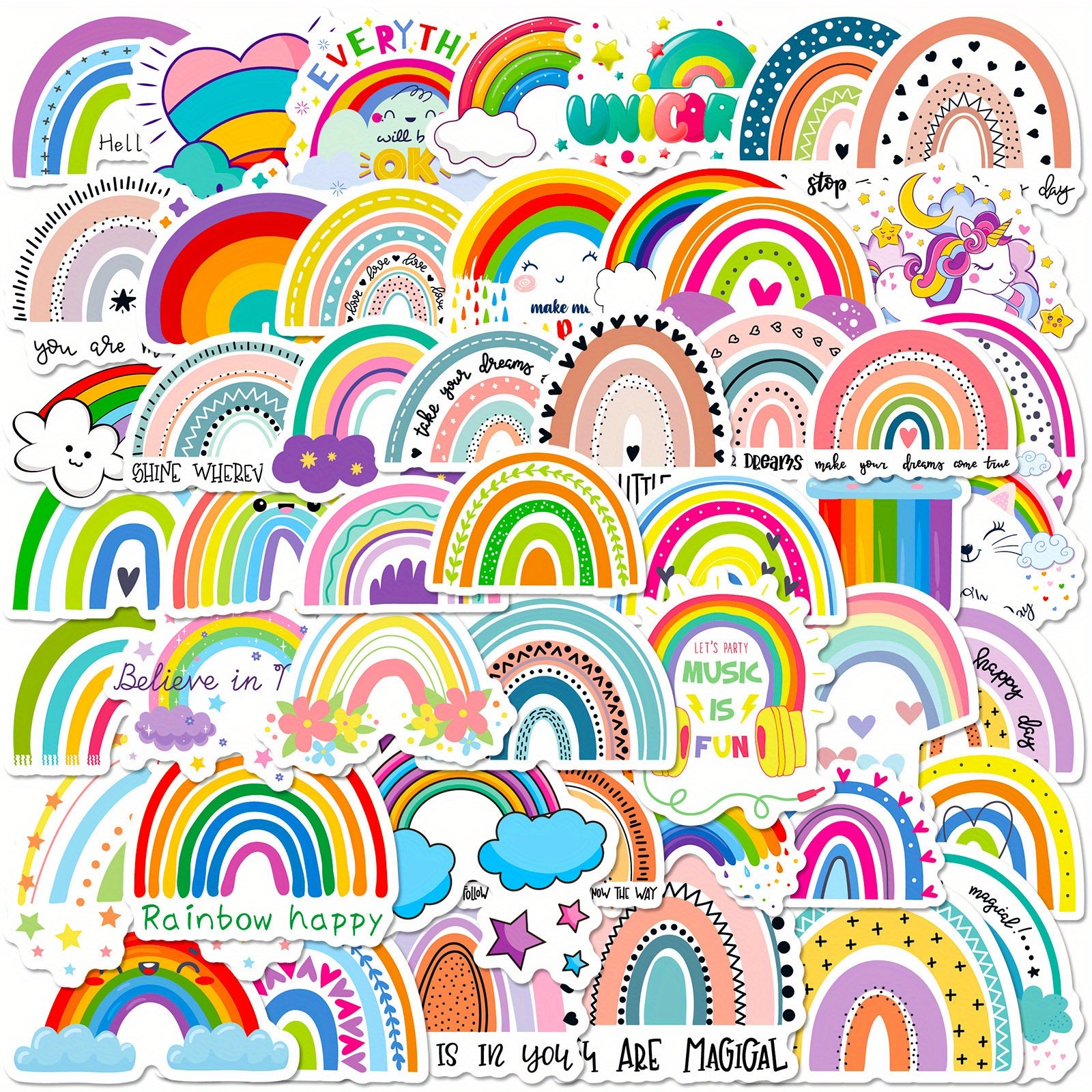 50pcs Bohemian Rainbow Stickers Birthday Party Decor Laptop Skateboard Car