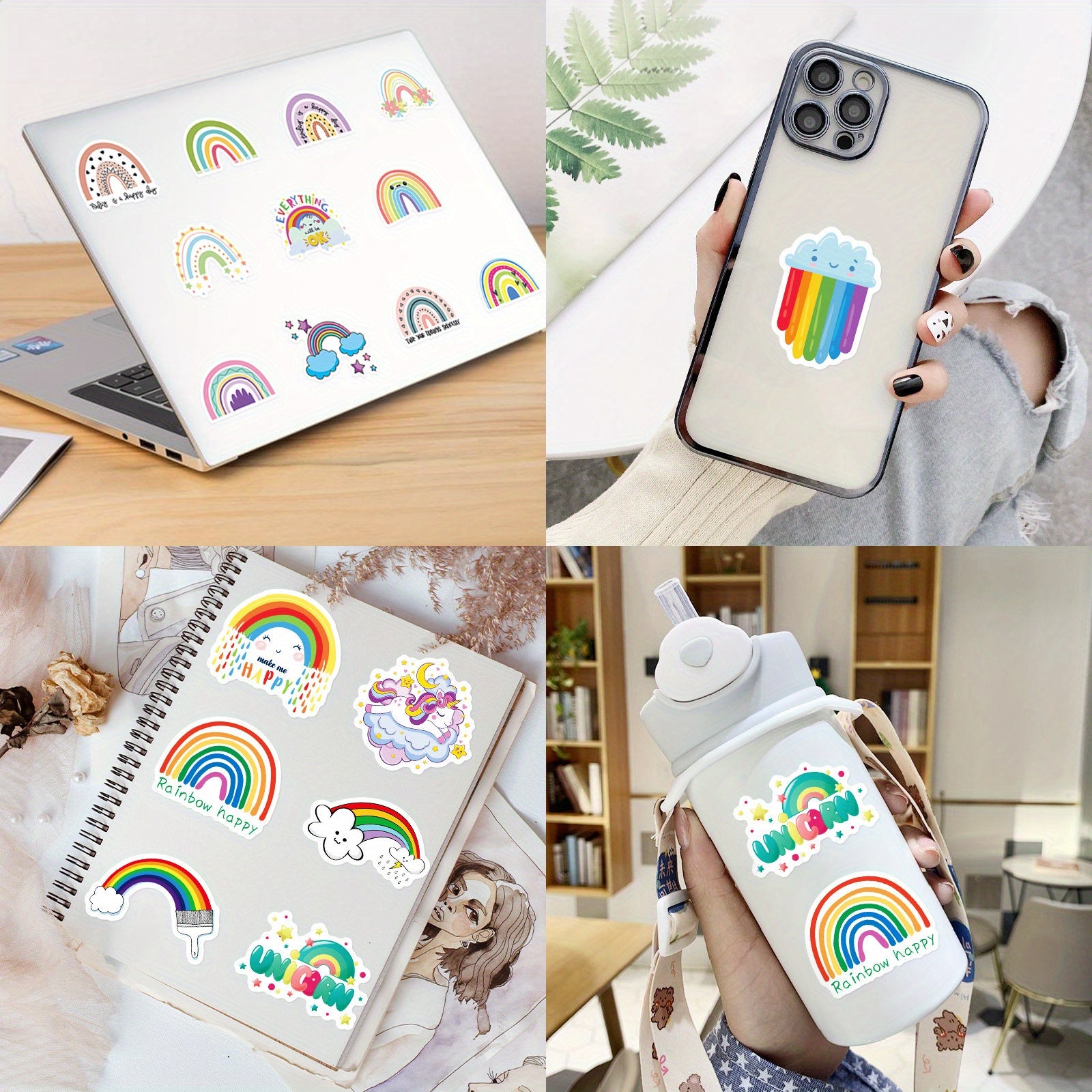 50pcs Bohemian Rainbow Stickers Birthday Party Decor Laptop Skateboard Car