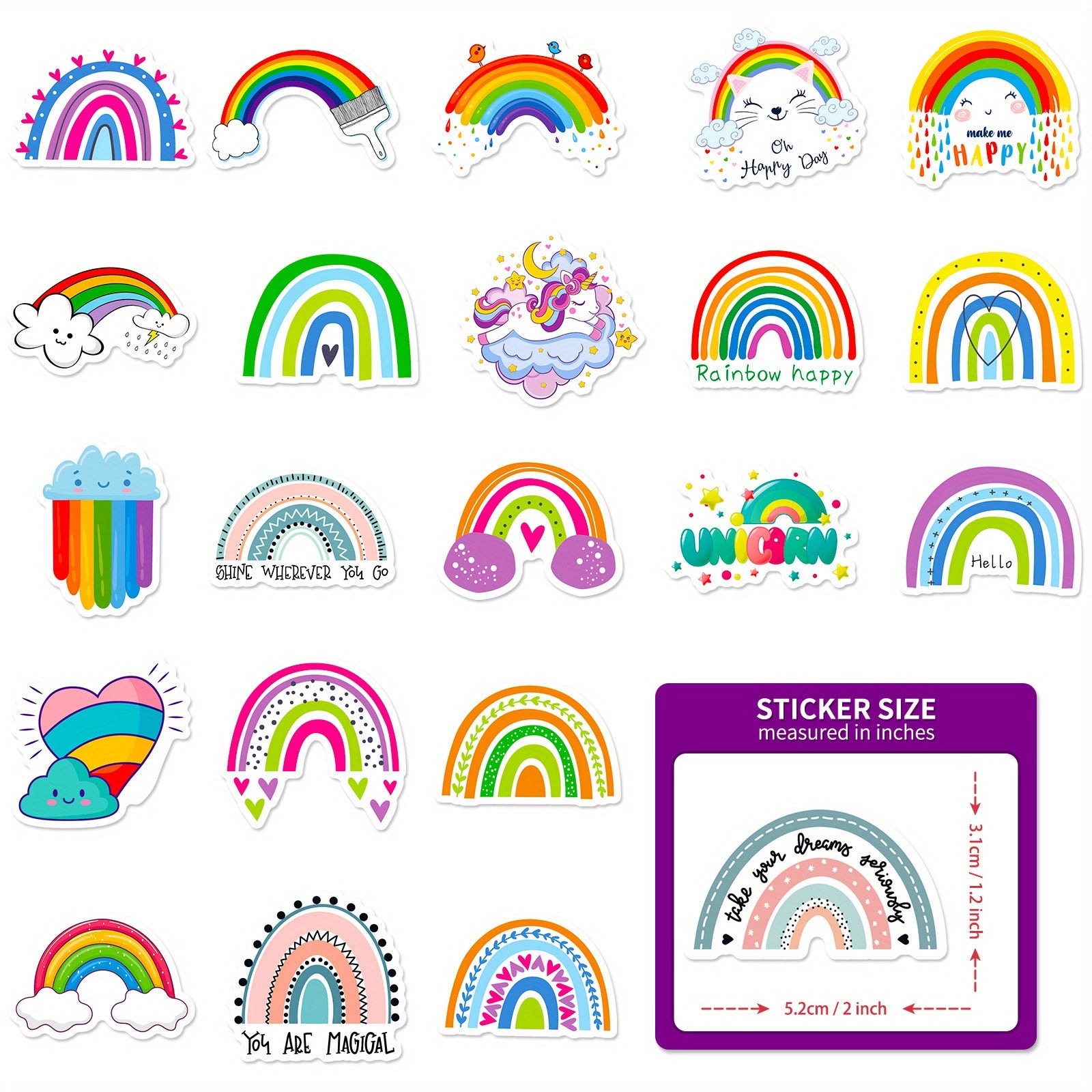 50pcs Bohemian Rainbow Stickers Birthday Party Decor Laptop Skateboard Car