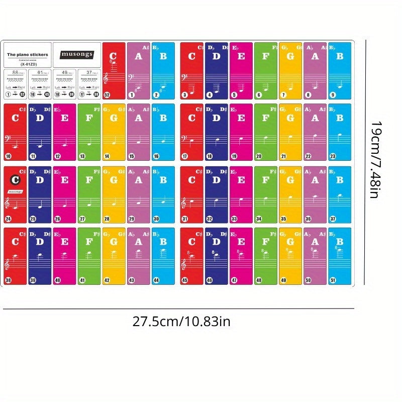 Colorful Piano Keyboard Stickers Electronic Keyboard Sound Name Key Stave Note