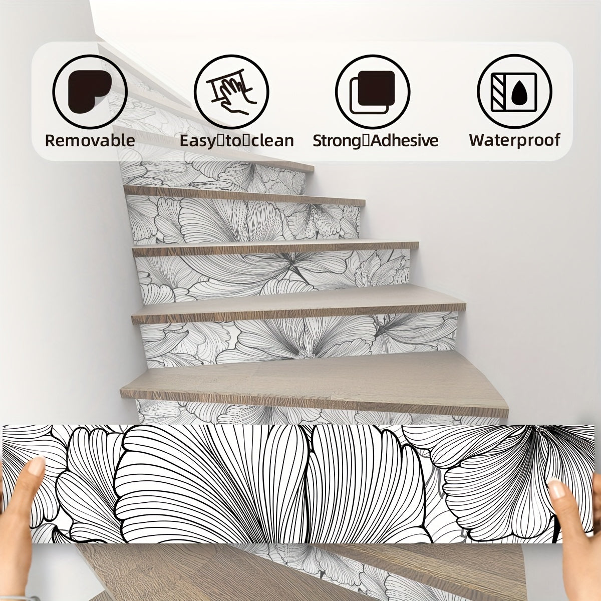 6pcs Tropical Flower Staircase Sticker Self-adhesive Thickened