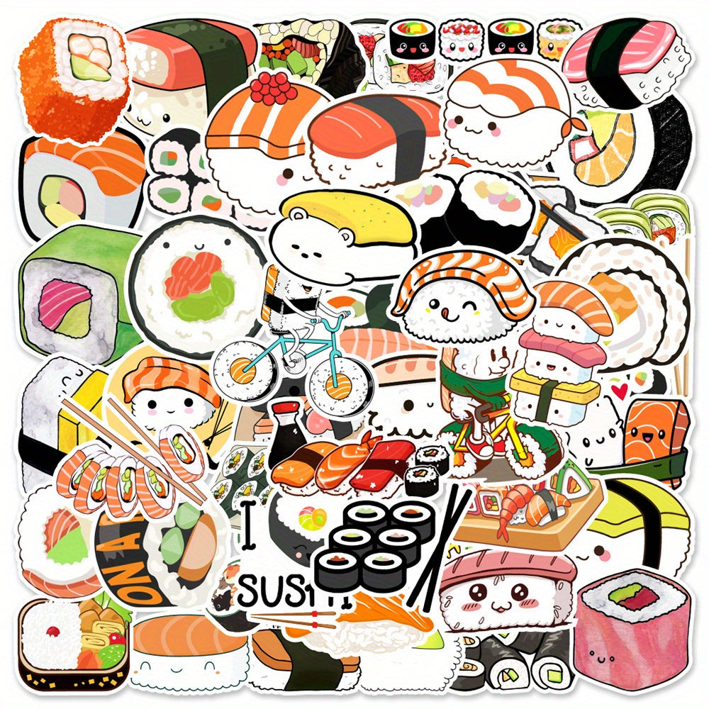 50pcs Cartoon Sushi Food Stickers for Stationery Laptops Water Cups Mobile Cases