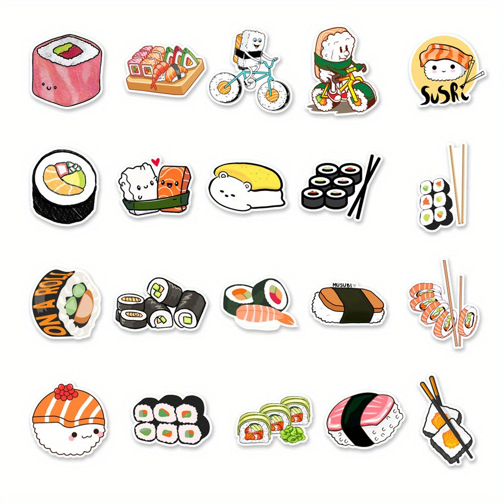 50pcs Cartoon Sushi Food Stickers for Stationery Laptops Water Cups Mobile Cases