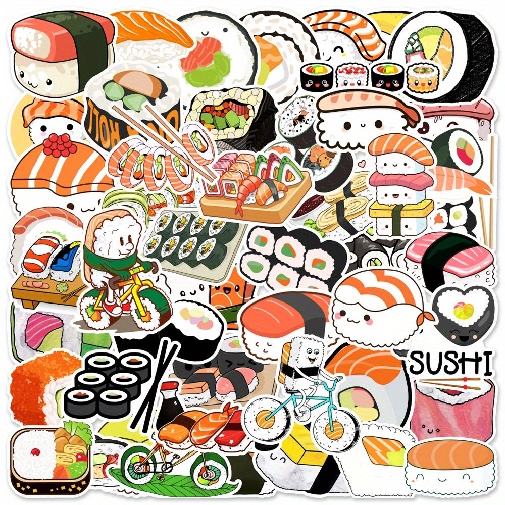 50pcs Cartoon Sushi Food Stickers for Stationery Laptops Water Cups Mobile Cases