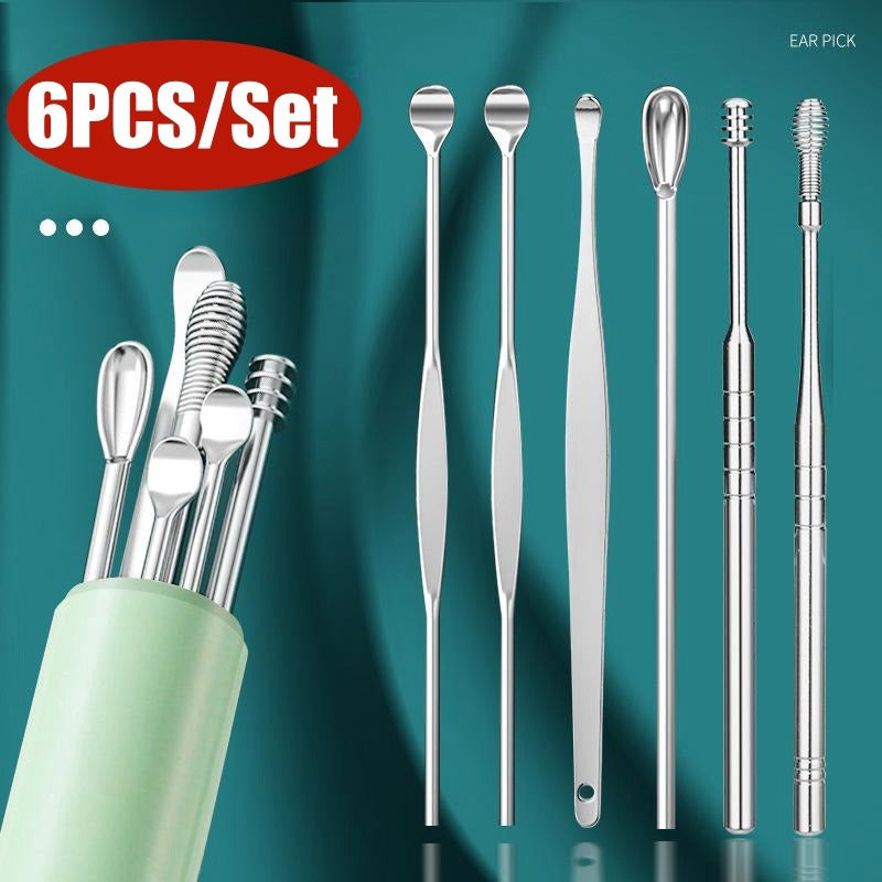 6pcs Stainless Steel Ear Wax Remover Set Ear Cleaning Spoon Ear Care Tool