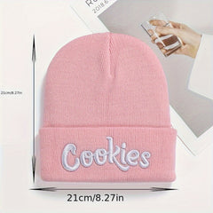 Letter Embroidered Beanie Hip hop Style Elastic Solid Knitted Hat