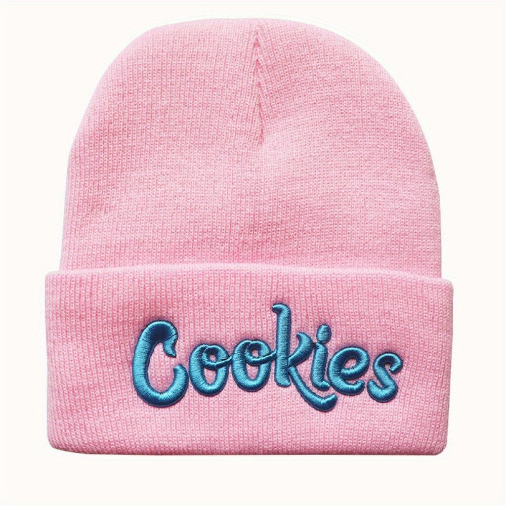 Letter Embroidered Beanie Hip hop Style Elastic Solid Knitted Hat