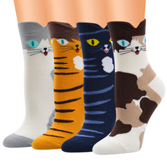 4 Pairs Cat Cartoon Socks Autumn Winter Cotton Socks
