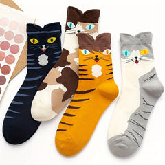 4 Pairs Cat Cartoon Socks Autumn Winter Cotton Socks