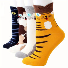 4 Pairs Cat Cartoon Socks Autumn Winter Cotton Socks